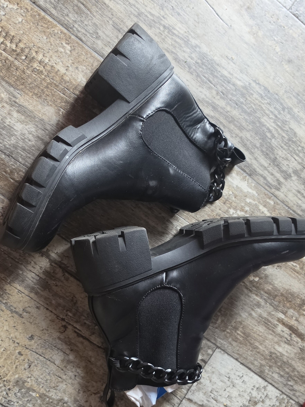 Madden Girl Black Chunky Chelsea Boots with Chain Trim